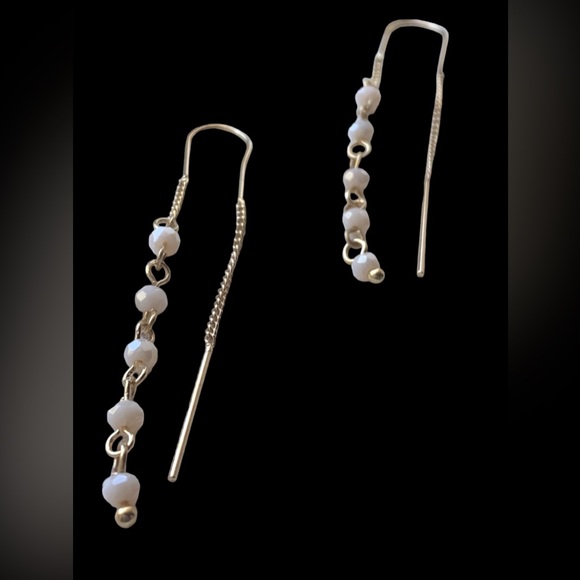 Long Pink Faucet Beaded Gold Plated Chain Threader Earrings Women’s Jewelry - Picture 6 of 6